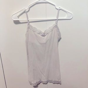 Lace trim spaghetti strap white tank